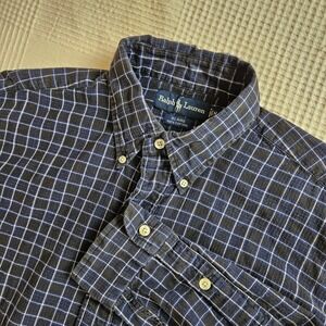 Ralph Lauren Blaire Navy Blue Preppy Plaid Cotton Button Down Shirt Men M